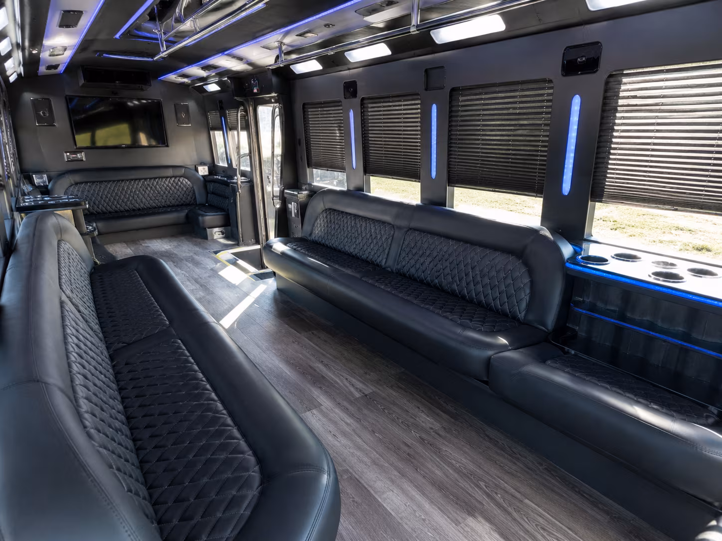 Passenger watching the San Antonio scenery during a regional party bus road trip